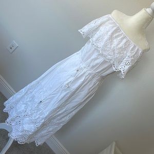 White House black market lace white embroidery dress off shoulder